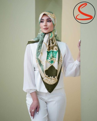 روسری ابریشم ژاکارد وارداتی سبز کد C25032