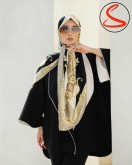 روسری ابریشم ژاکارد وارداتی سفید طلایی کد C25039