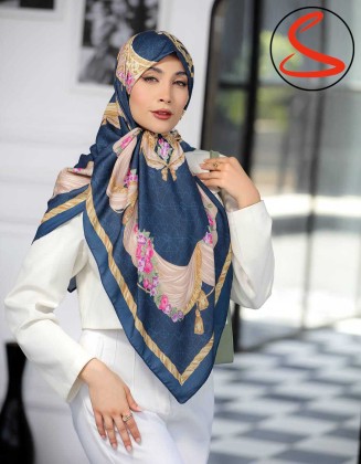 روسری نخی سیا اسکارف سرمه ای کد C25095