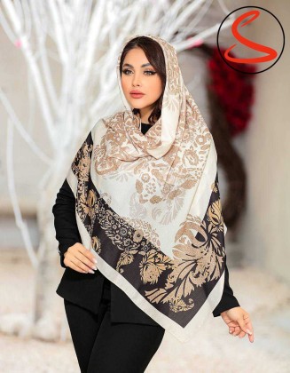 روسری نخی سیا اسکارف سفید مشکی کد C25102