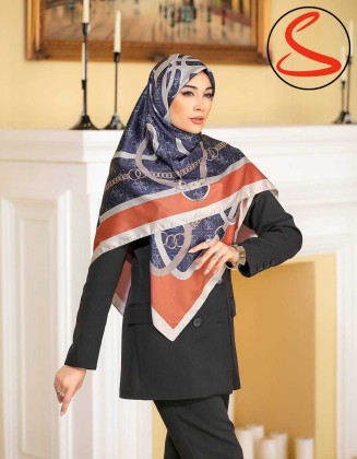روسری نخی سیا اسکارف سرمه ای قرمز کد C25109