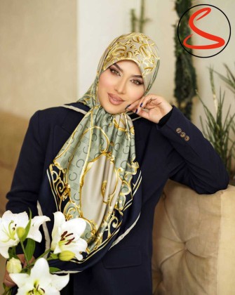 روسری توییل سبز طلایی کد C25221