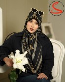 روسری ابریشم ژاکارد مشکی طلایی کد C25452