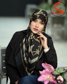 روسری ابریشم ژاکارد مشکی طلایی 2 کد C25480