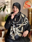روسری ابریشم ژاکارد مشکی طلایی کد C25557