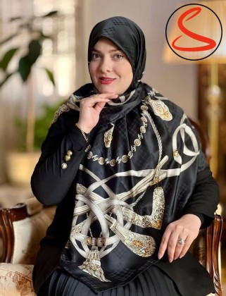 روسری ابریشم ژاکارد مشکی طلایی کد C25557