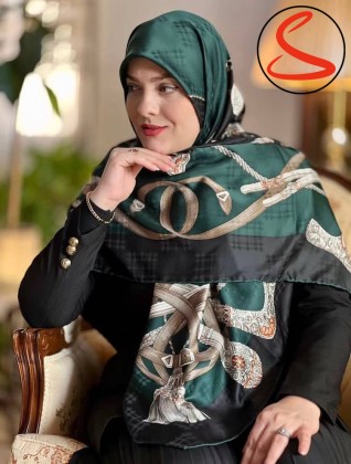 روسری ابریشم ژاکارد سبز کد C25564