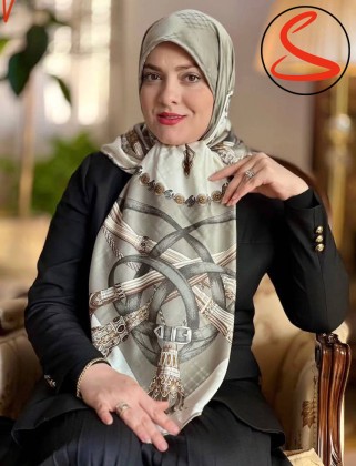 روسری ابریشم ژاکارد کرم کد C25571