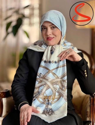روسری ابریشم ژاکارد آبی کد C25578