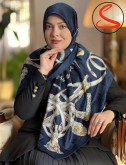 روسری ابریشم ژاکارد سرمه ای کد C25585