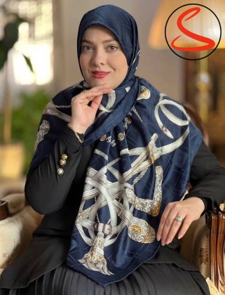 روسری ابریشم ژاکارد سرمه ای کد C25585