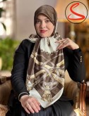روسری ابریشم ژاکارد قهوه ای کد C25592