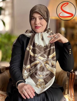 روسری ابریشم ژاکارد قهوه ای کد C25592
