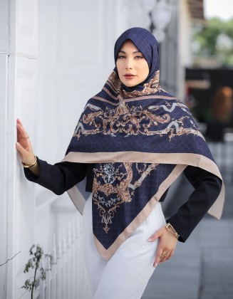 روسری نخی سیا اسکارف سرمه ای کد C24290