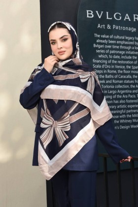 روسری نخی طرح پایپون سرمه ای کد C24430