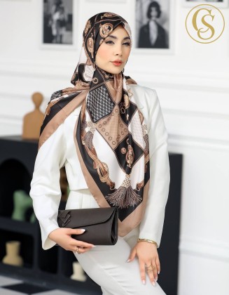 روسری نخی مشکی قهوه ای کد C24633