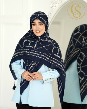 روسری نخی سیا اسکارف سرمه ای کد C24654