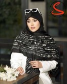 روسری سیا اسکارف پاییزه مشکی سفید کد C24836