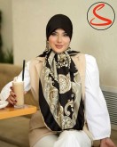 روسری توییل ابریشم مشکی طلایی کد C24892