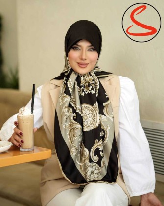روسری توییل ابریشم مشکی طلایی کد C24892