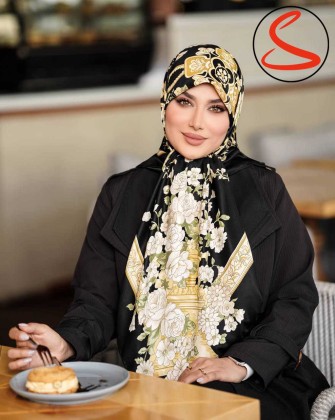 روسری توییل مجلسی مشکی طلایی کد C24899
